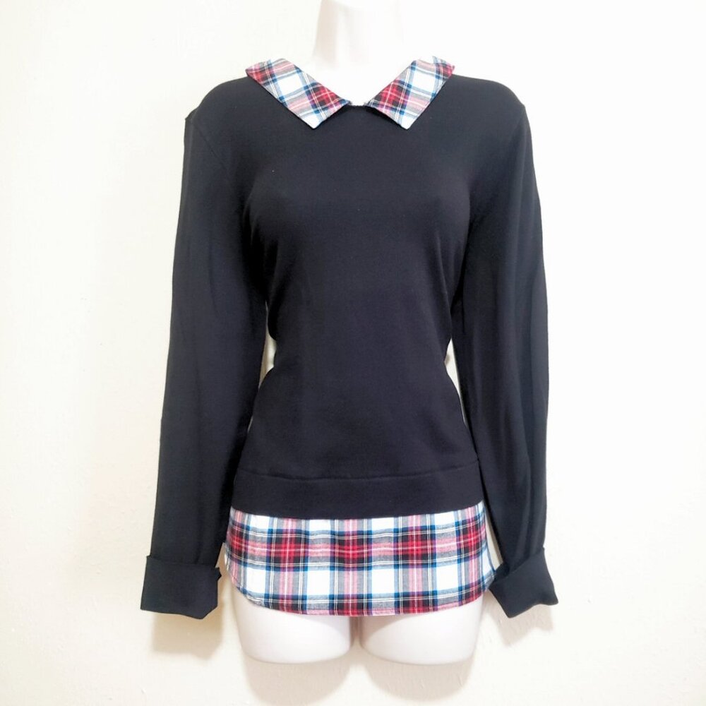 J. Crew Plaid Accent Sweater Top Size L NWT